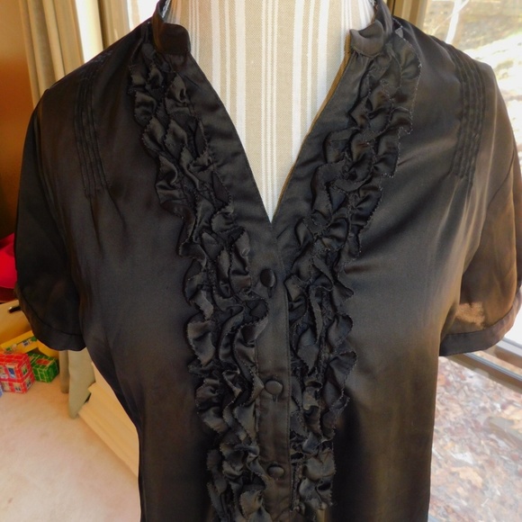 George Tops - 12/14 Black ruffled business casual top
